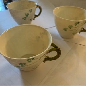 Beleek Pottery Flat cups and saucers-Shamrock Pattern